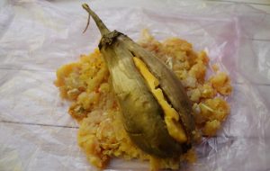 Aubergine dans un manteau de fourrure