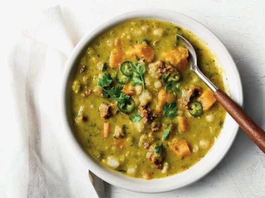 Photo de Chili Vert avec de la viande hachée et de la citrouille