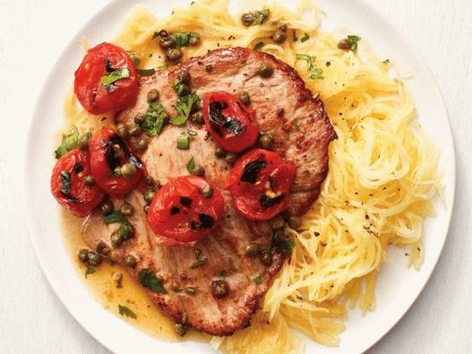 Photo du plat - Scalopini de porc à la citrouille spaghetti