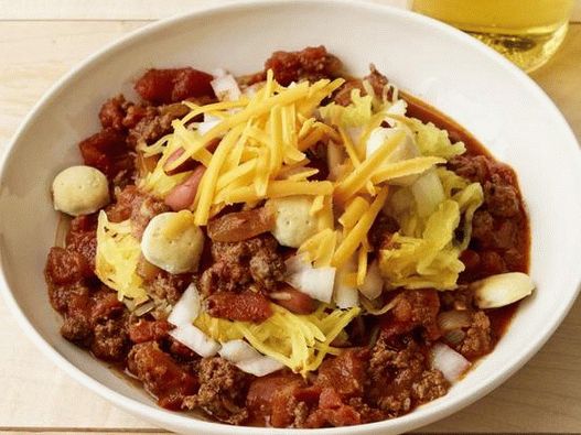 Photographie de plat - Chili Cincinnati à la citrouille spaghetti