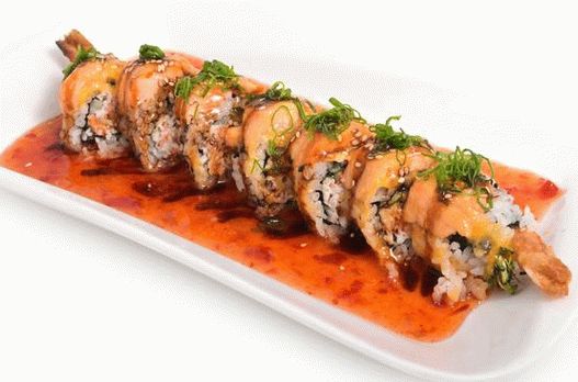 Rouleaux de Sushi avec crevettes à la sauce au gingembre