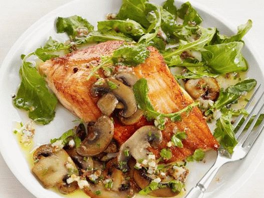 Omble chevalier aux champignons sautés