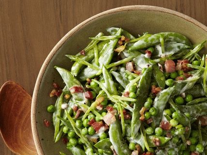 Photo Pois verts à la crème et pancetta